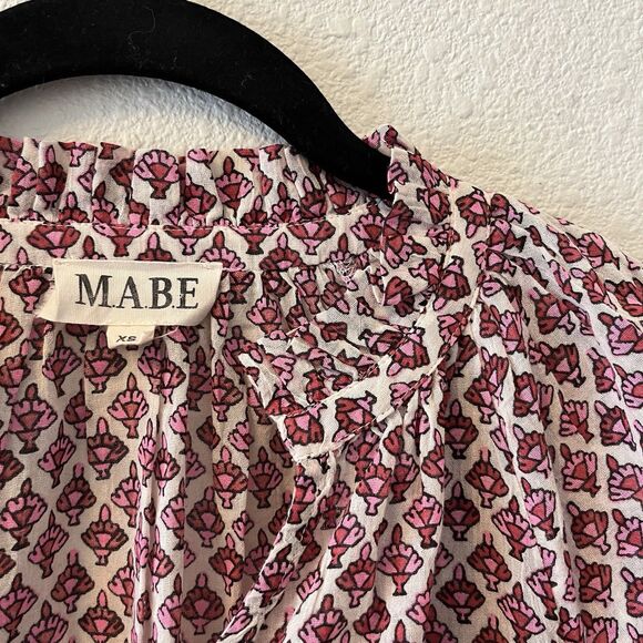M.A.B.E Women's Blouse Size XS Cotton Viti Printed Top Whimsical Cottage Boho - Picture 10 of 15